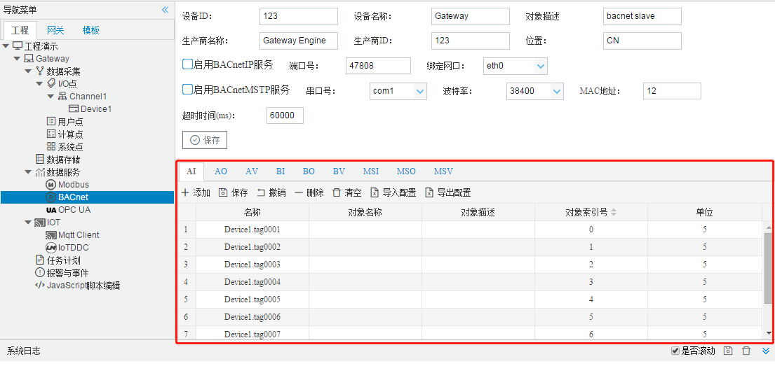 BACnet服务点表